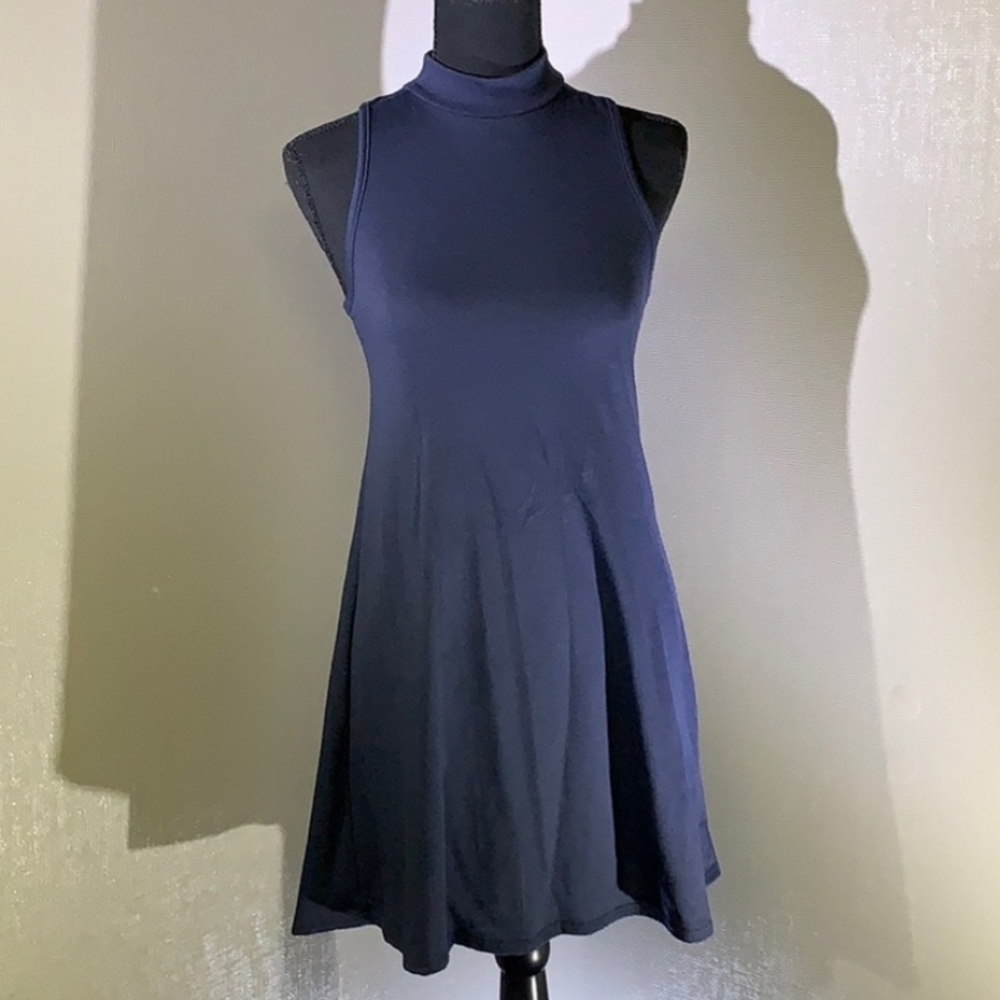 Charlotte Russe | Navy Sleeveless Mock Neck Swing Dress